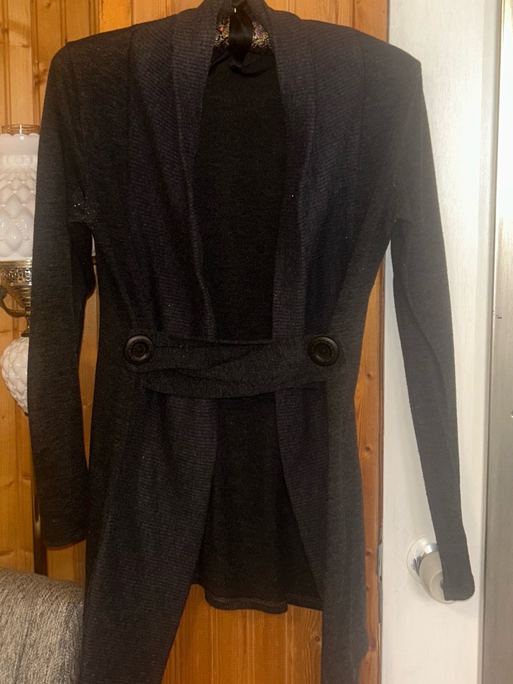 Gabriella Rocha Dark Gray Open-Front Long Blazer Cardigan